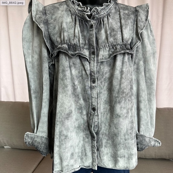 Isabel Etoile Marant Tie Dye Acid Wash Print Mock Neck Button up top - Picture 2 of 13
